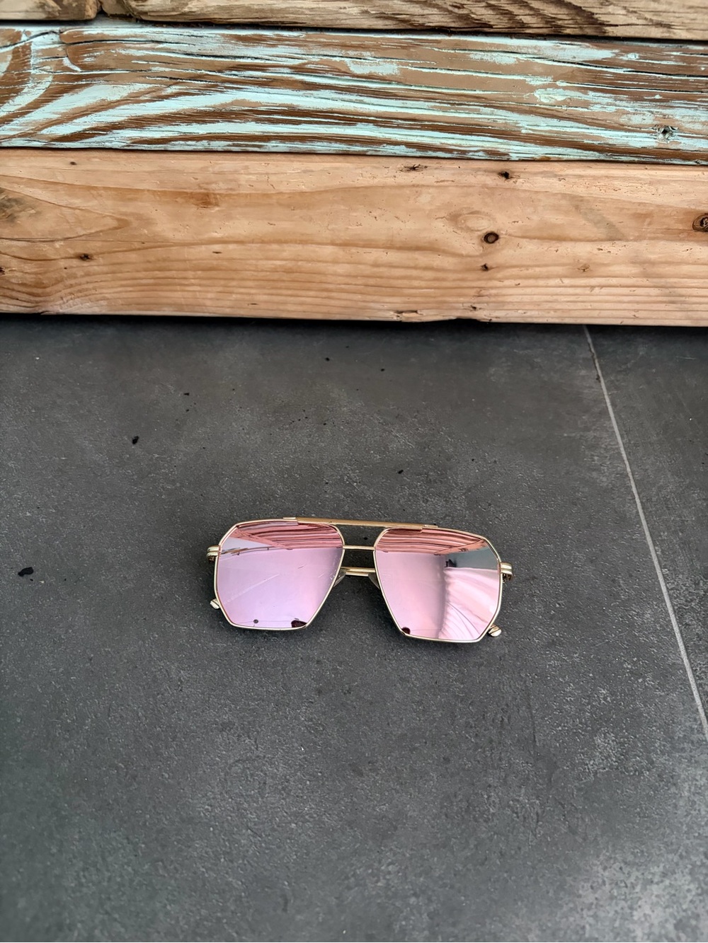 SOJOS Gold Geometric Aviator Sunglasses Pink Mirrored Lenses
